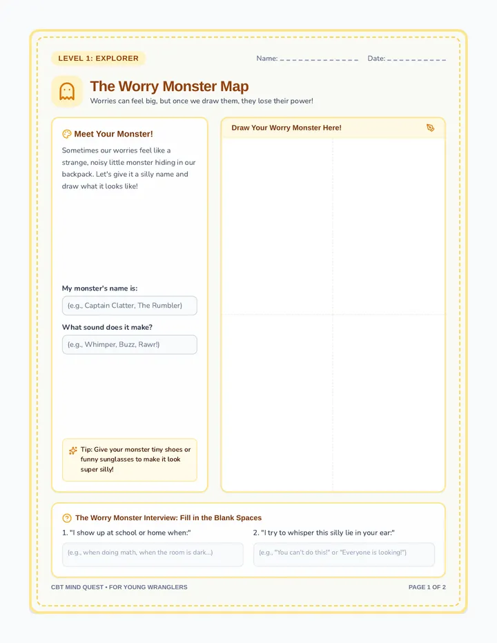 Worry Monster Map Worksheet