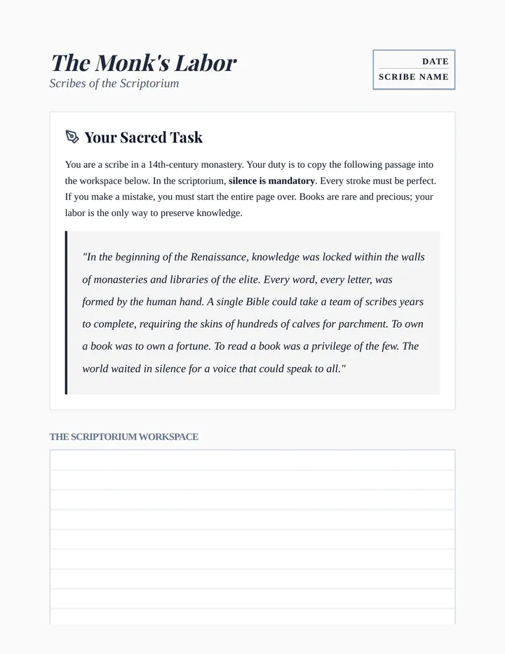 Scriptorium Task Sheet