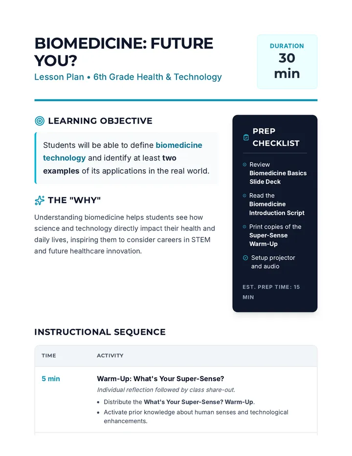 Biomedicine Tech Lesson Plan