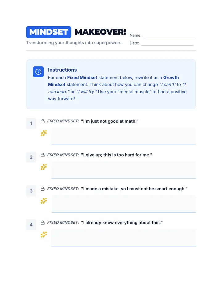 Mindset Makeover Worksheet