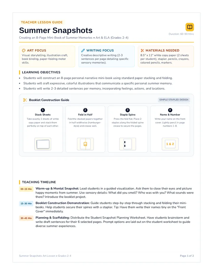 Snapshot Booklet Teacher Guide