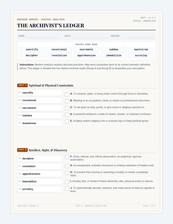 Archivist Ledger Worksheet