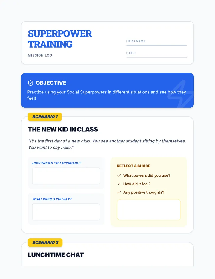Social Skills Practice Activity Sheet