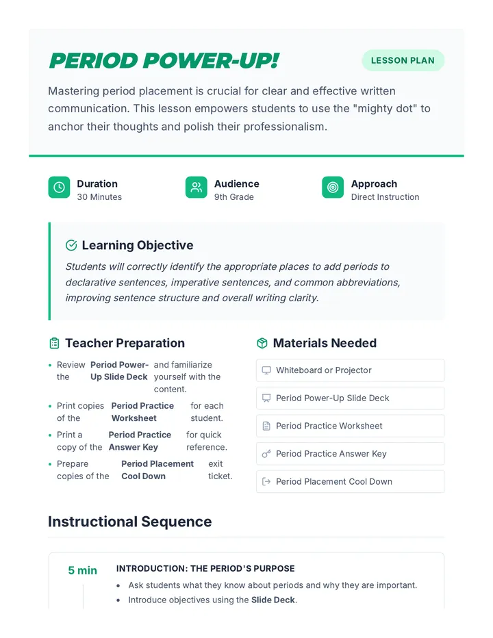 Period Power-Up Lesson Plan