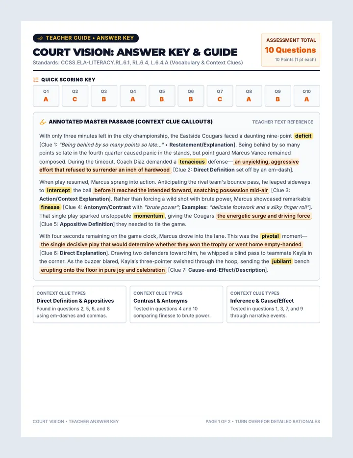 Court Vision Answer Key