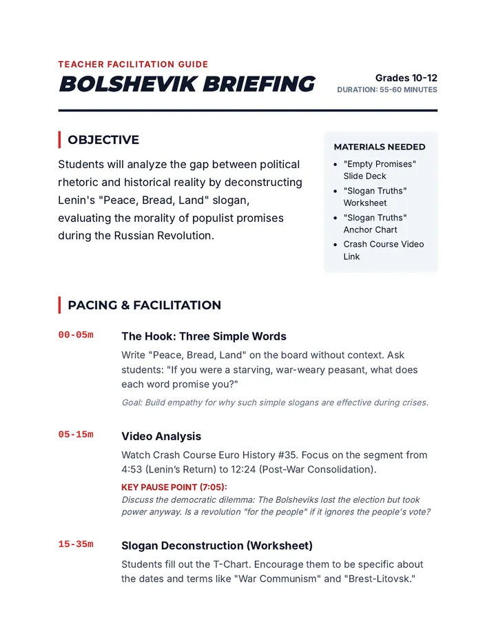 Bolshevik Briefing Teacher Guide