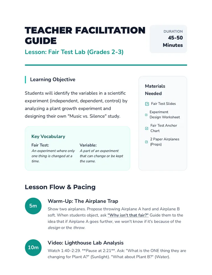 Fair Test Teacher Guide • Material • Lenny.com