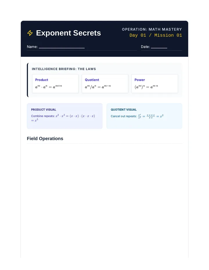 Exponent Secrets Worksheet