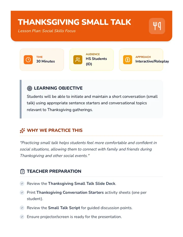 Thanksgiving Small Talk Lesson Plan