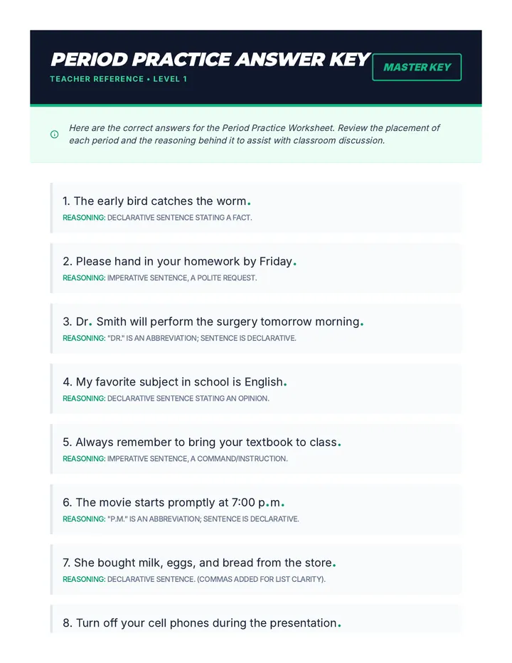 Period Practice Answer Key
