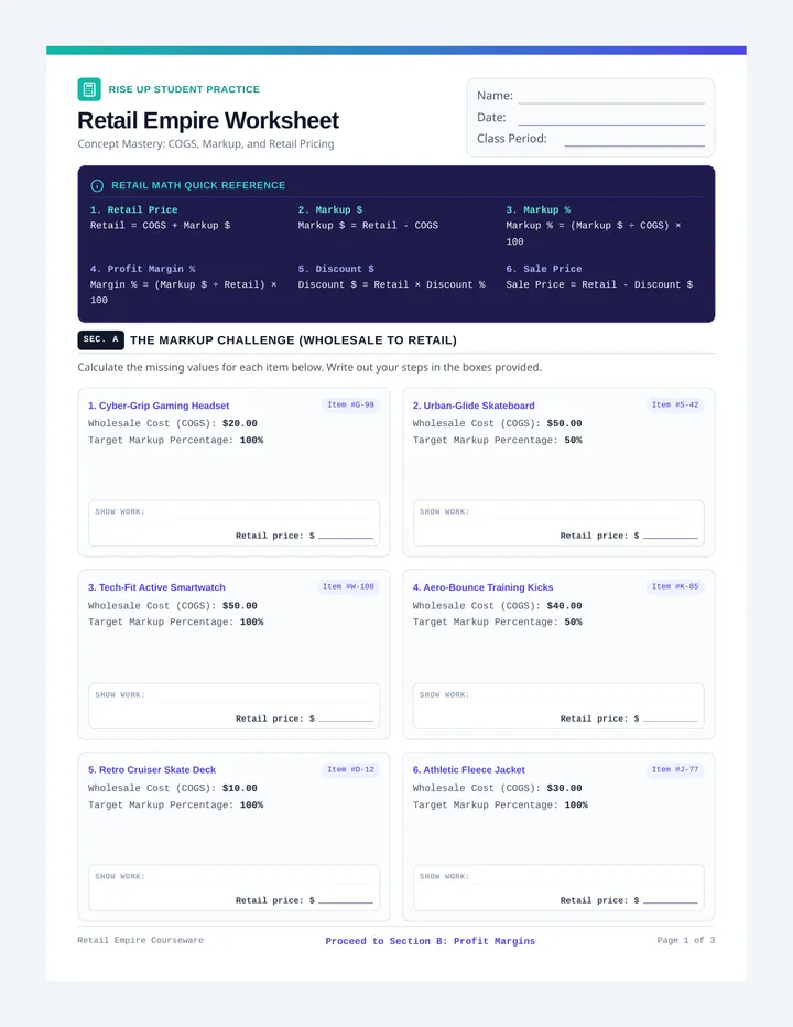 Retail Empire Worksheet