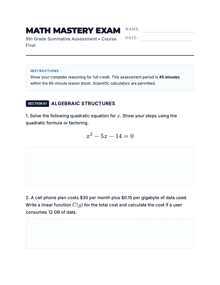 Math Mastery Exam