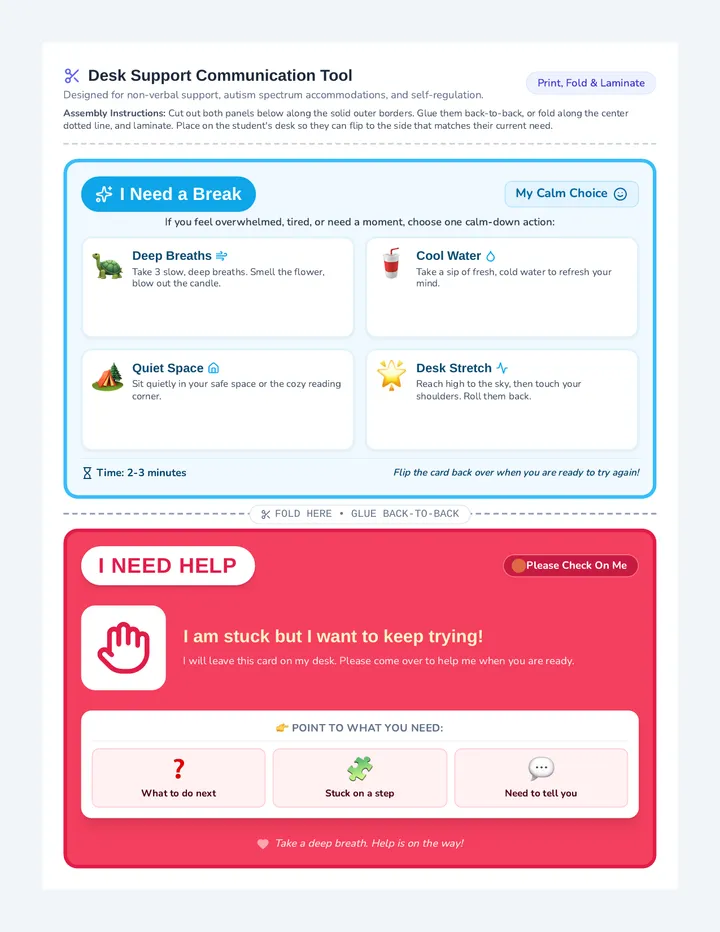Break and Help Desk Card