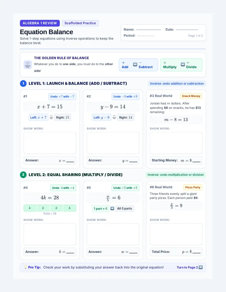 Equation Balance Worksheet