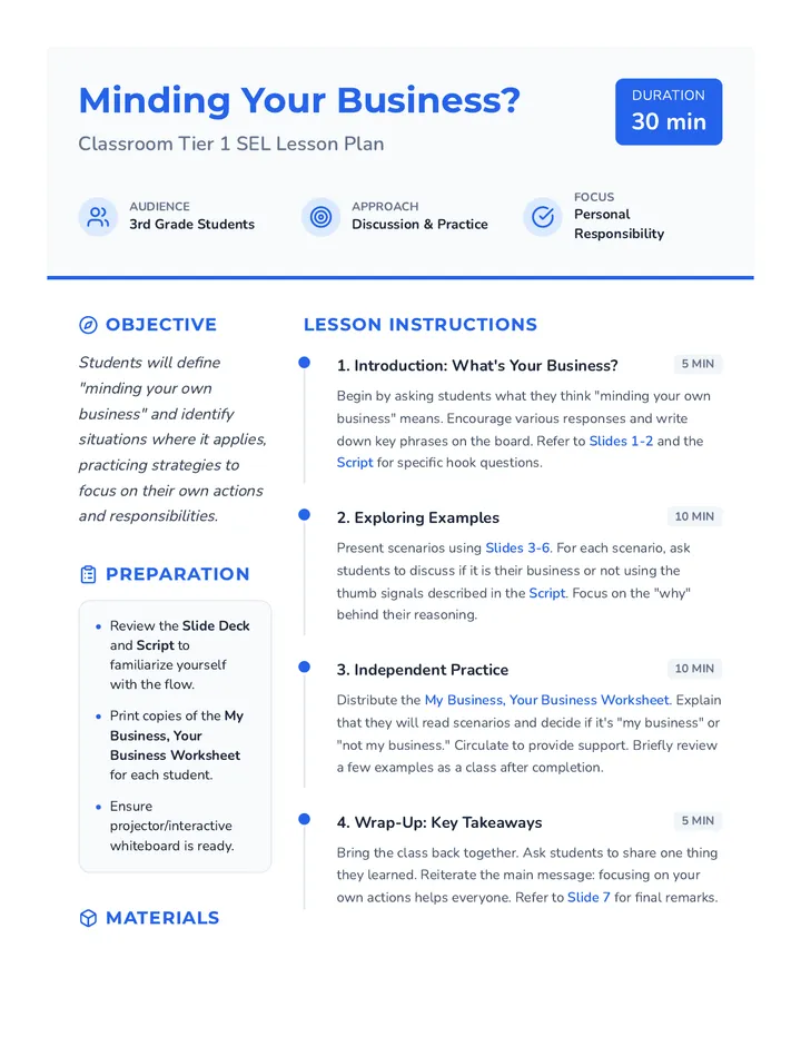 Minding Your Business Lesson Plan