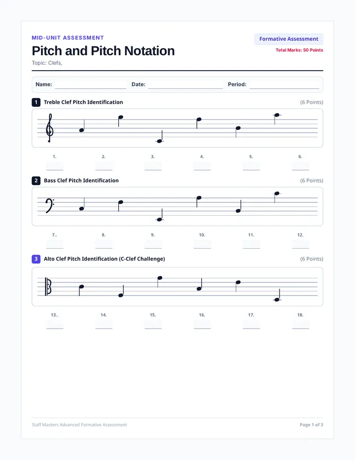 Pitch Notation Assessment Packet