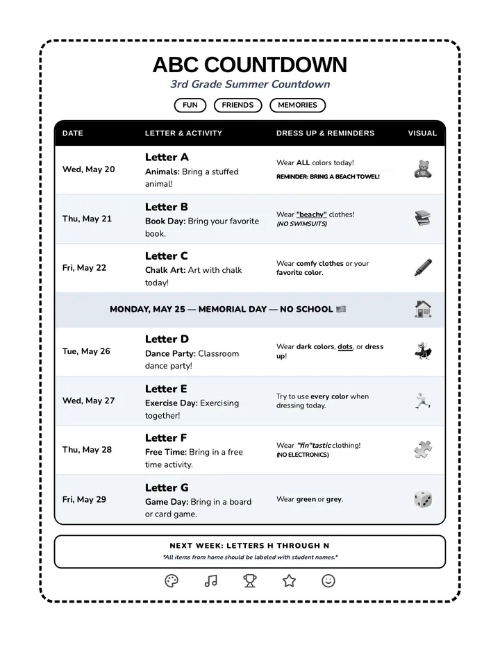 ABC Countdown Calendar One Sheet page 1