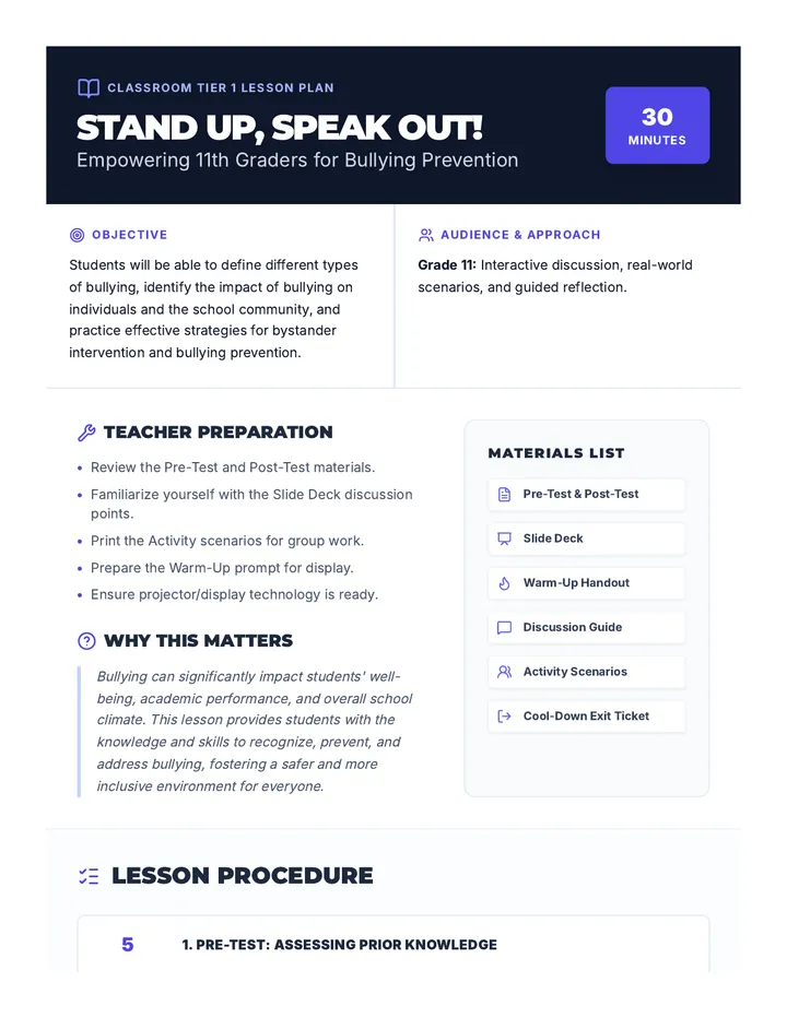 Bullying Prevention Lesson Plan