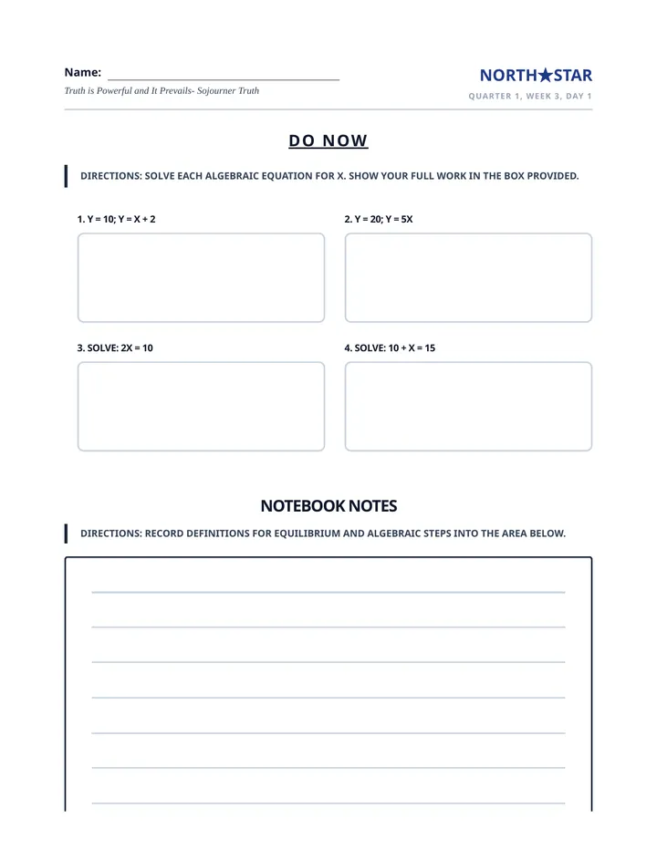 Algebraic Equilibrium Student Handout