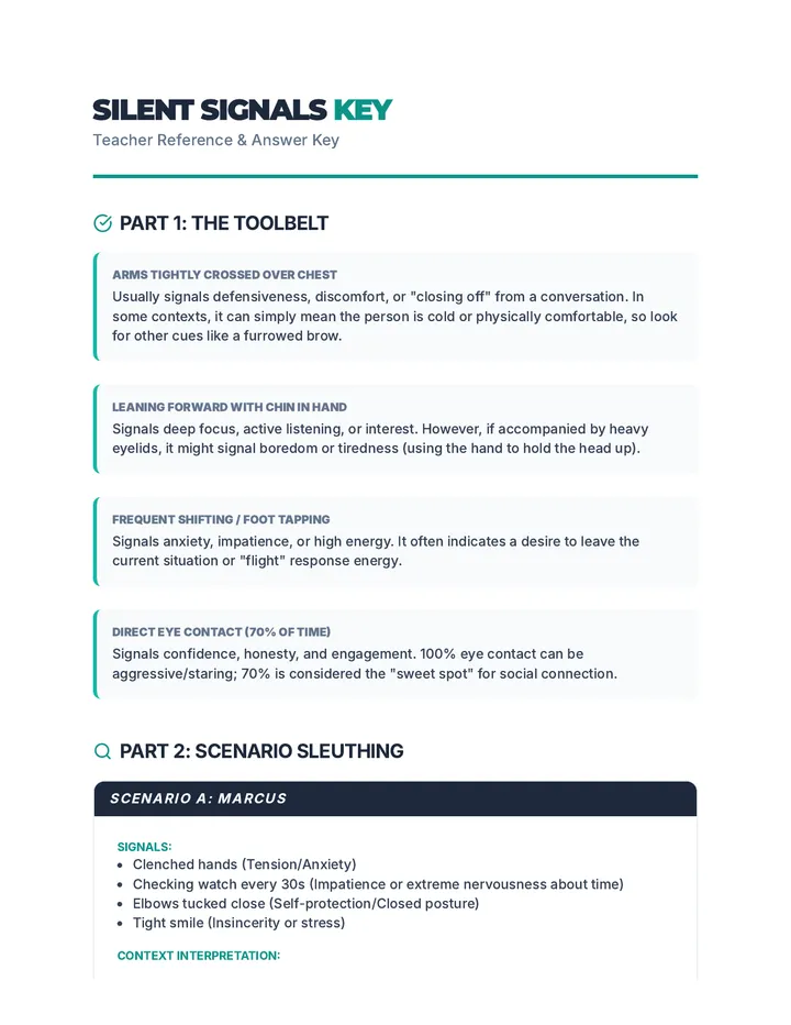Silent Signals Answer Key