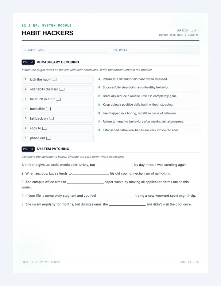 Habit Hackers Worksheet