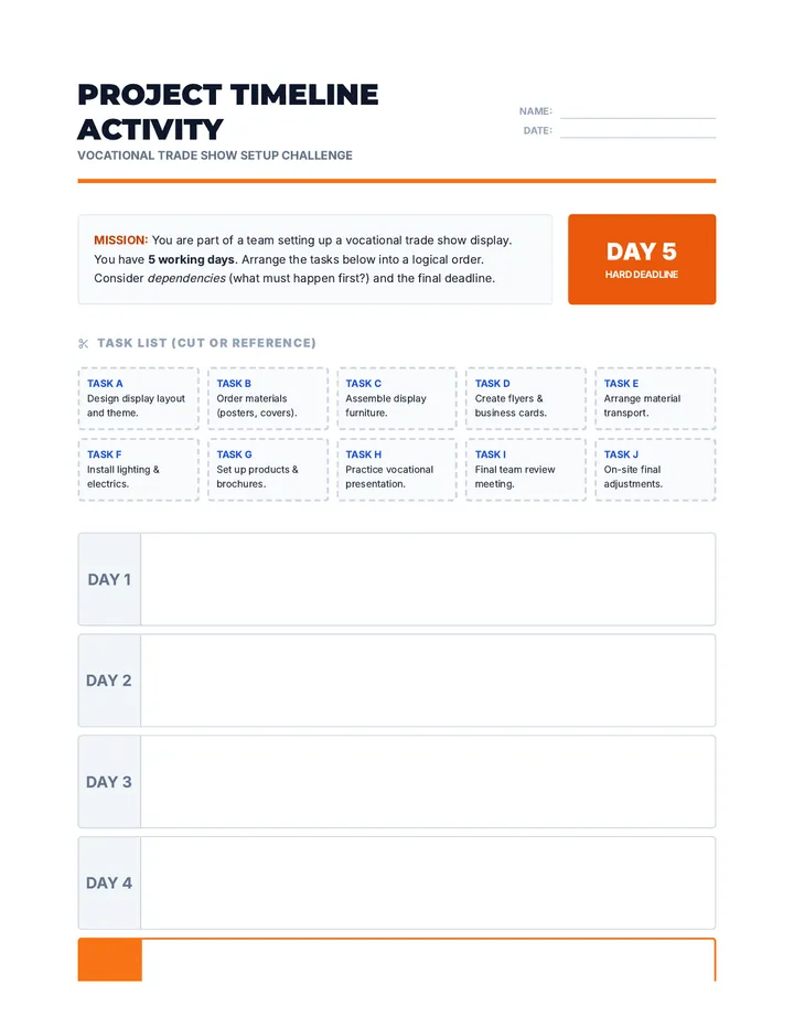 Project Timeline Desk Activity