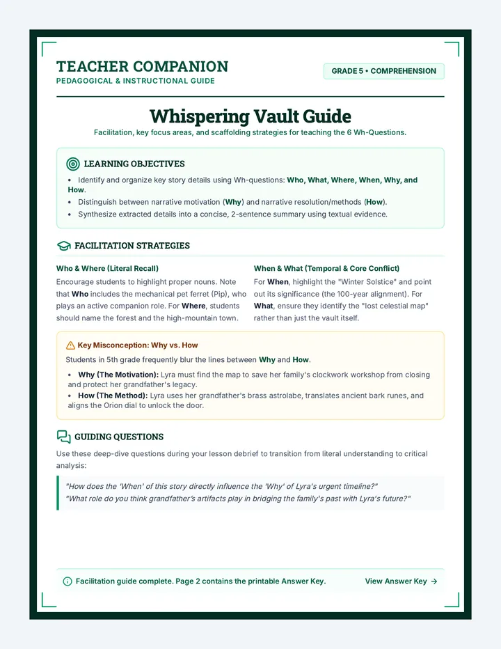 Whispering Vault Teacher Guide page 1