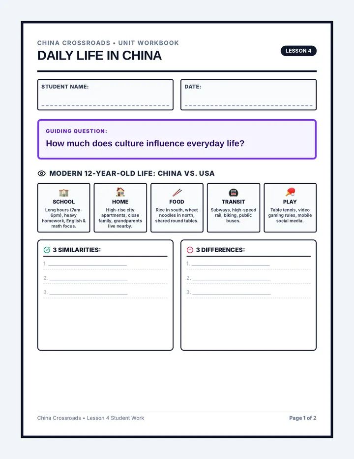 Daily Life Student Worksheet