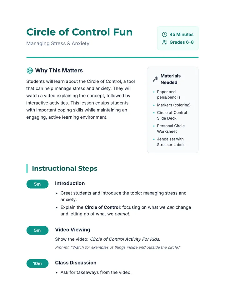 Circle of Control Lesson Plan
