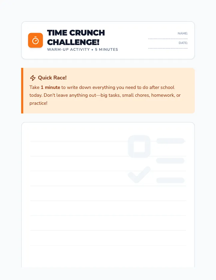 Time Crunch Challenge Warm-Up