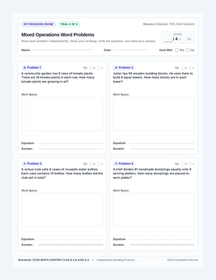 Trial Three Assessment Sheet