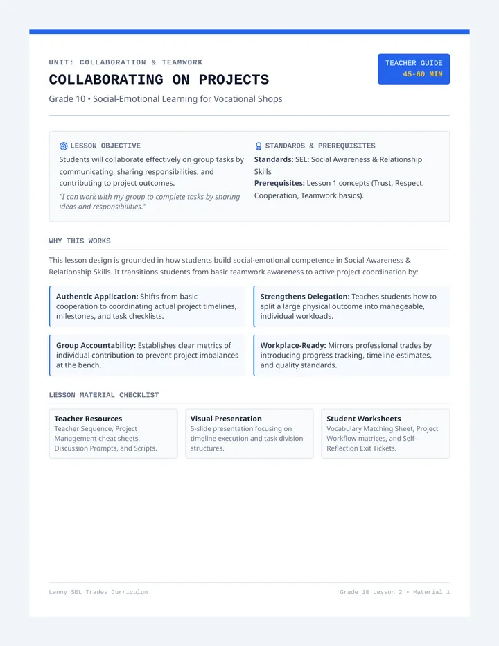 Collaborating on Projects Teacher Guide