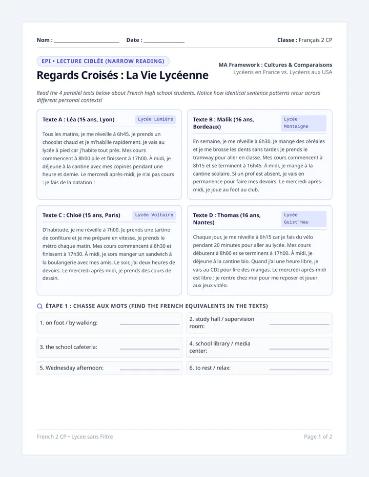Regards Croises Reading Handout