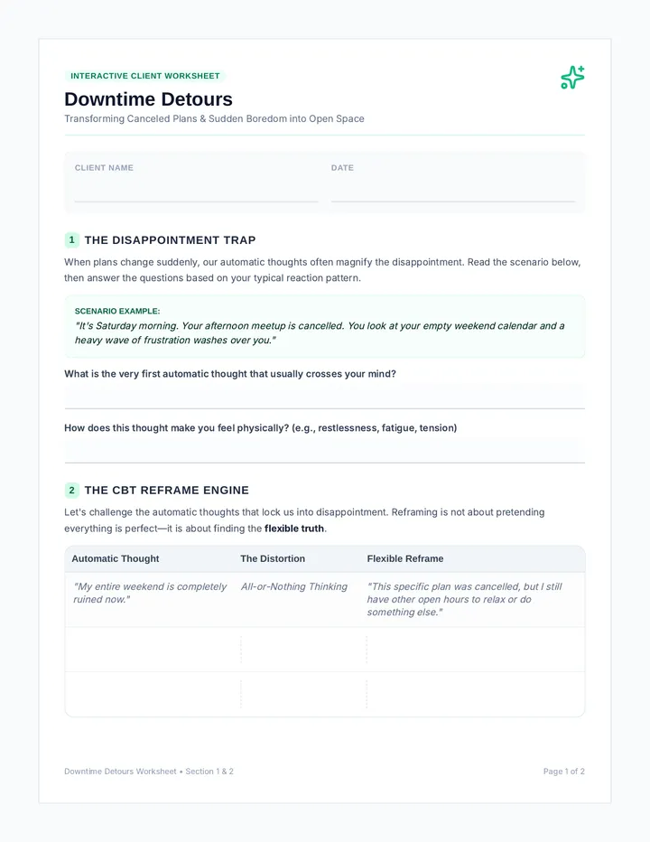 Downtime Detours Client Worksheet