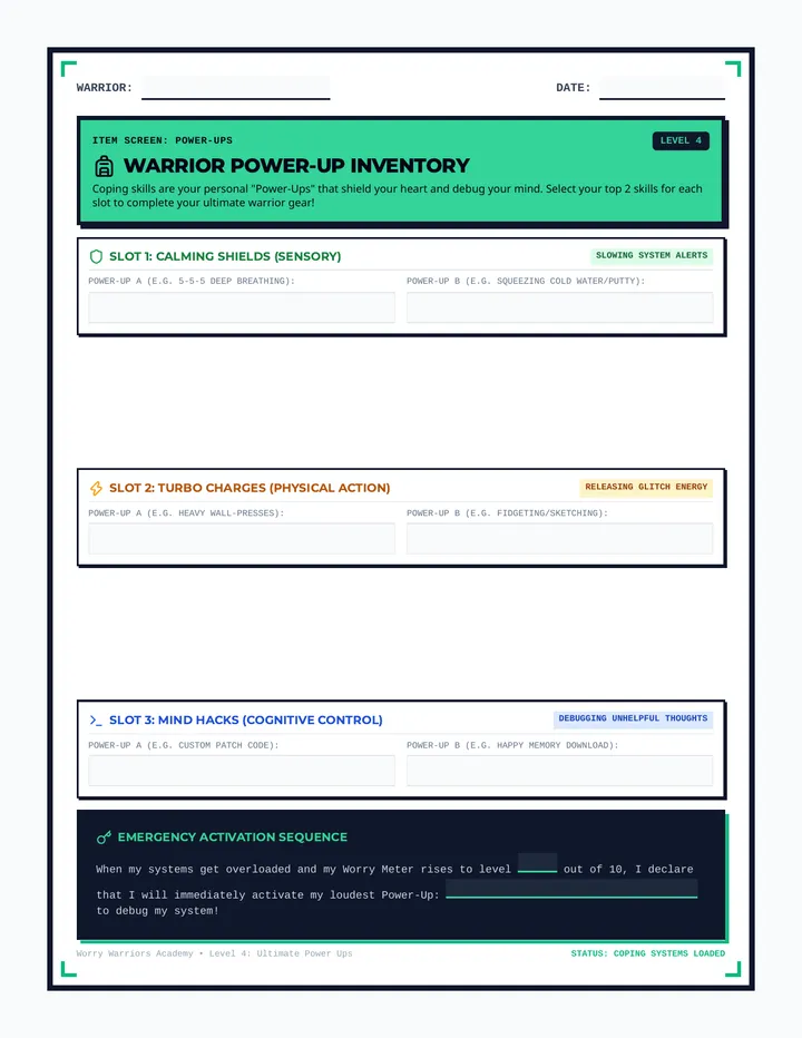 Powerups Inventory Worksheet