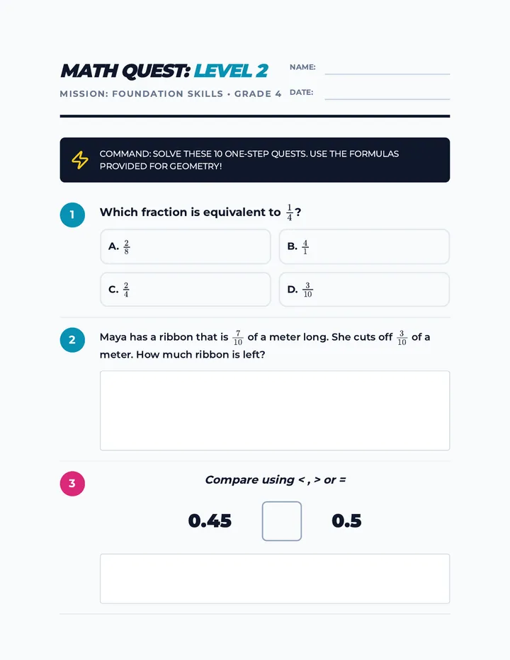 Math Quest Level 2 Worksheet