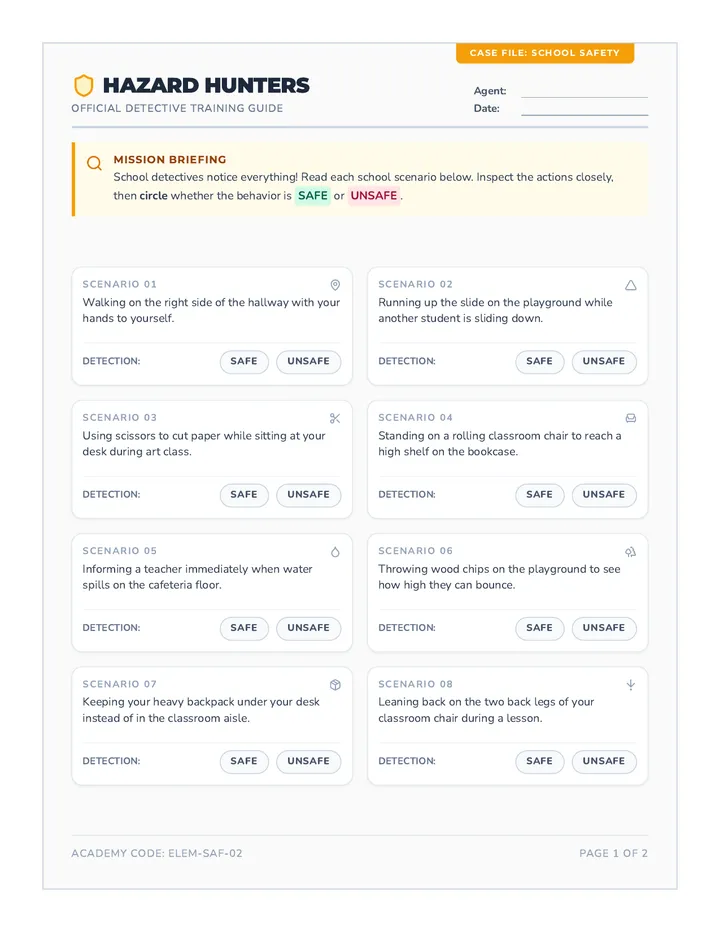 Hazard Hunters Worksheet