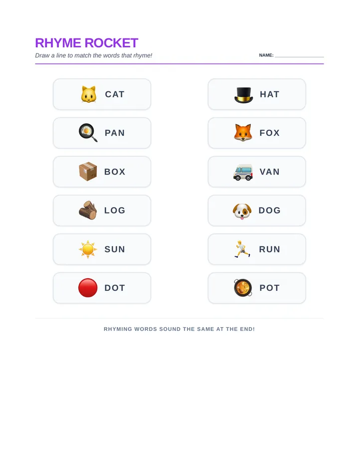 Rhyme Rocket Worksheet