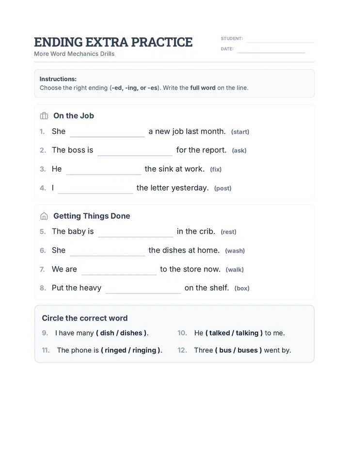 Ending Extra Practice Worksheet
