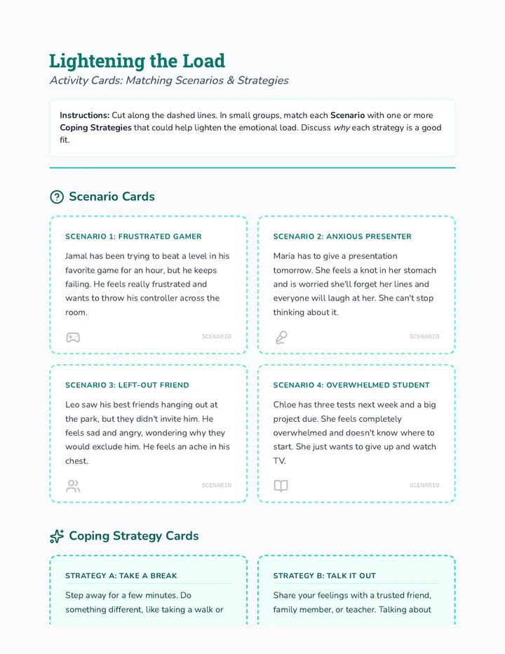 Lightening the Load Activity Cards