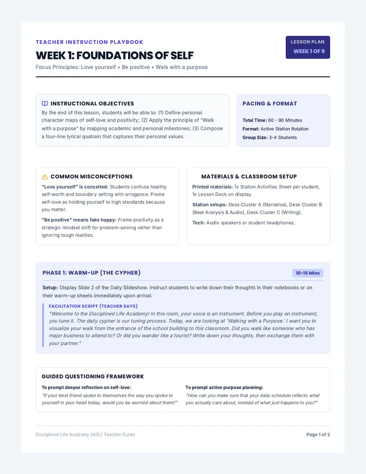 Week 1 Lesson Plan Teacher Guide