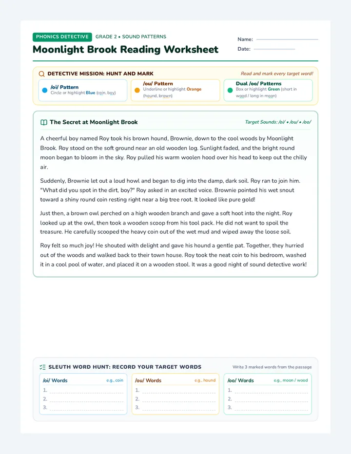 Moonlight Brook Reading Worksheet