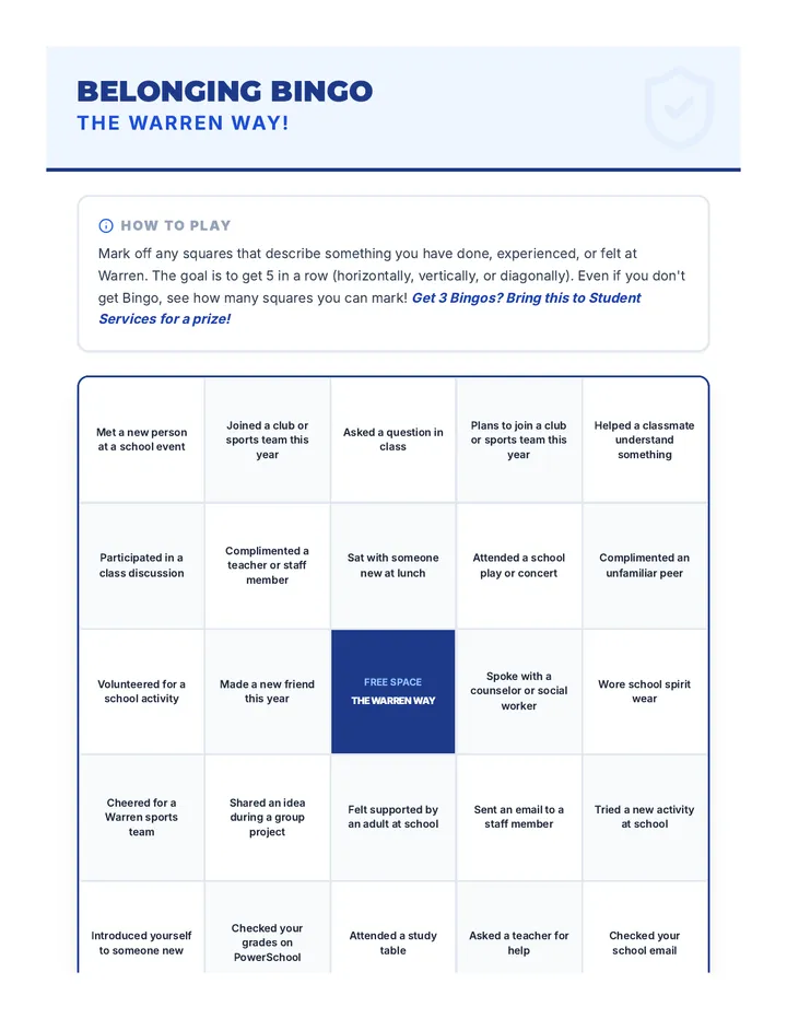 Belonging Bingo Game