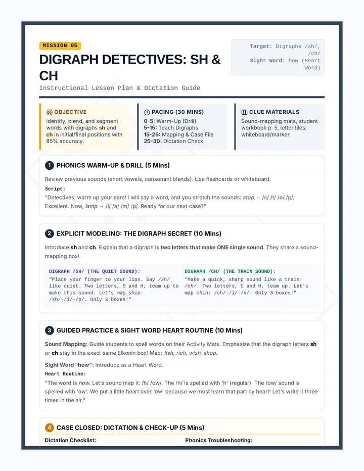 Digraph Detectives Sh and Ch Teacher Guide