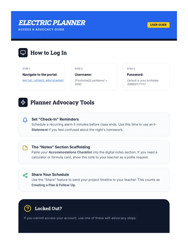 Electric Planner Access Guide Worksheet