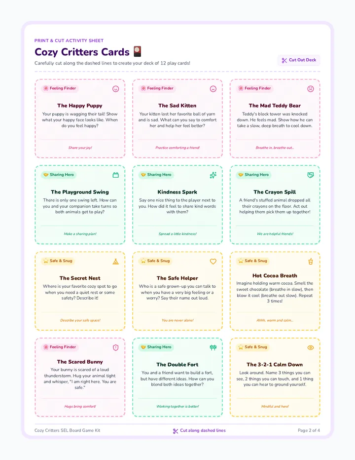 Cozy Critters Game Cards