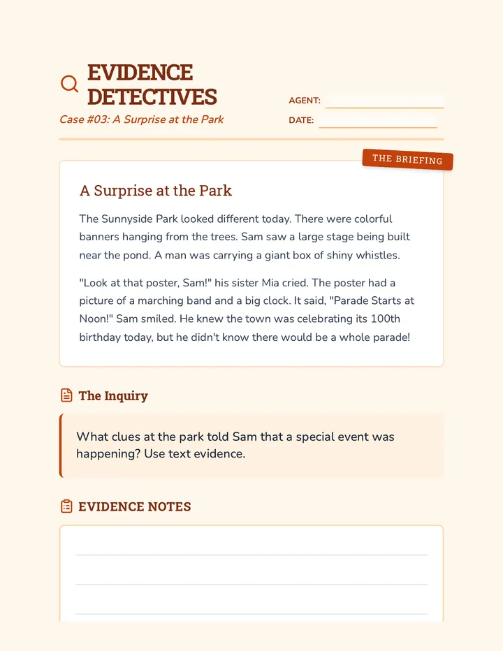 Park Surprise Worksheet