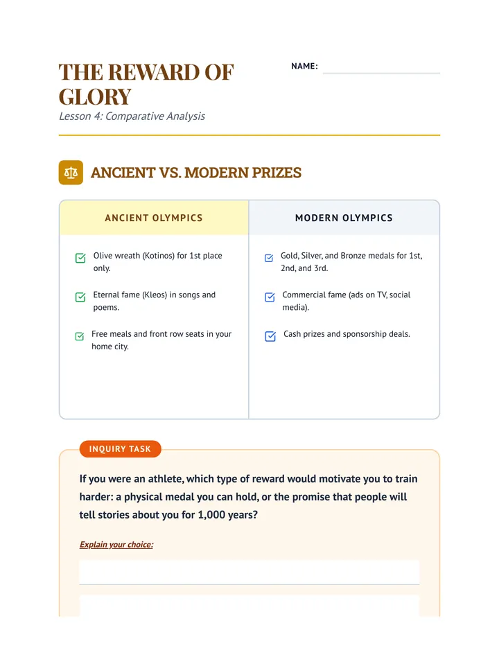 Prizes Comparison Worksheet