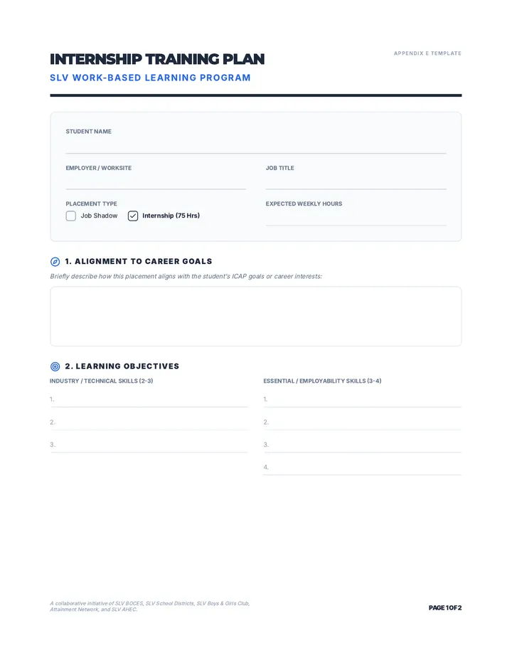 Internship Training Plan