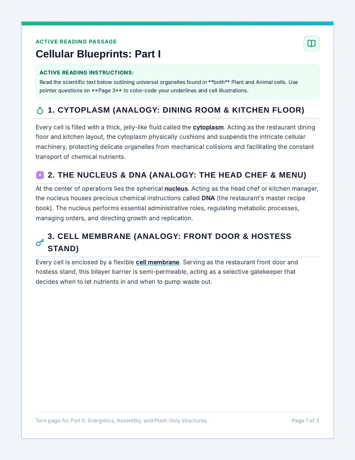 Cell Blueprints Reading Worksheet